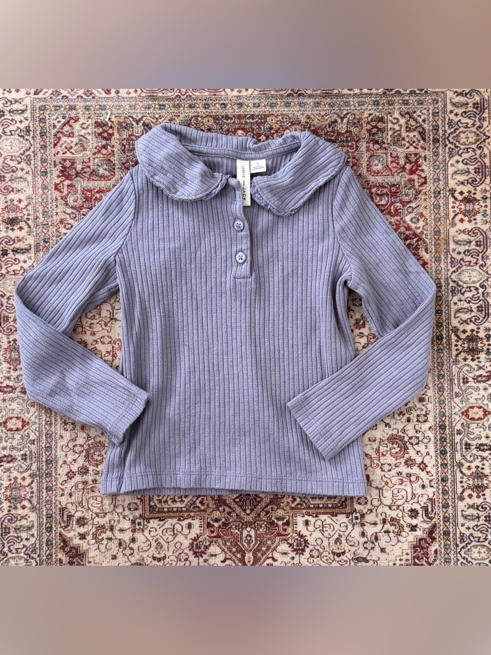 Janie and Jack Lavender Ribbed Long-Sleeve Polo Top
